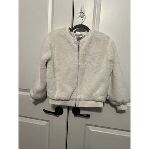 Frozen II Girls Faux Fur White Jacket Full Zip Size 10-12 Plush Fleece